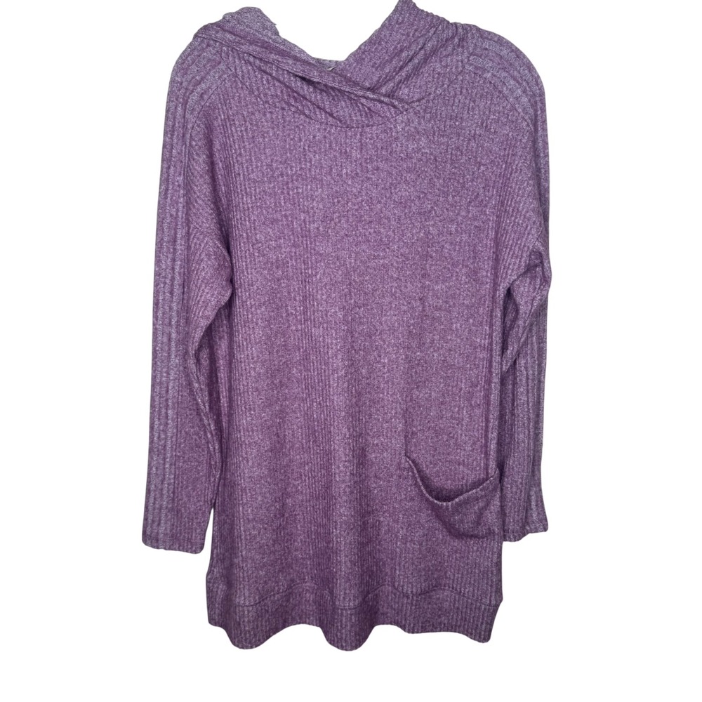 Soft Surroundings Purple Ribbed Cowl Neck Tunic Sweater Hooded XS